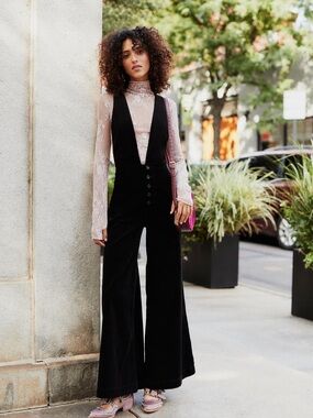 Free People We The Free Old School Love Jumpsuit Black Size 25